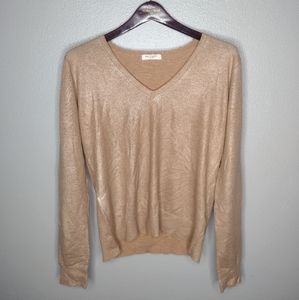 Equipment Femme Women's V-neck Sweater Small Gold Metallic Wool Viscose AA